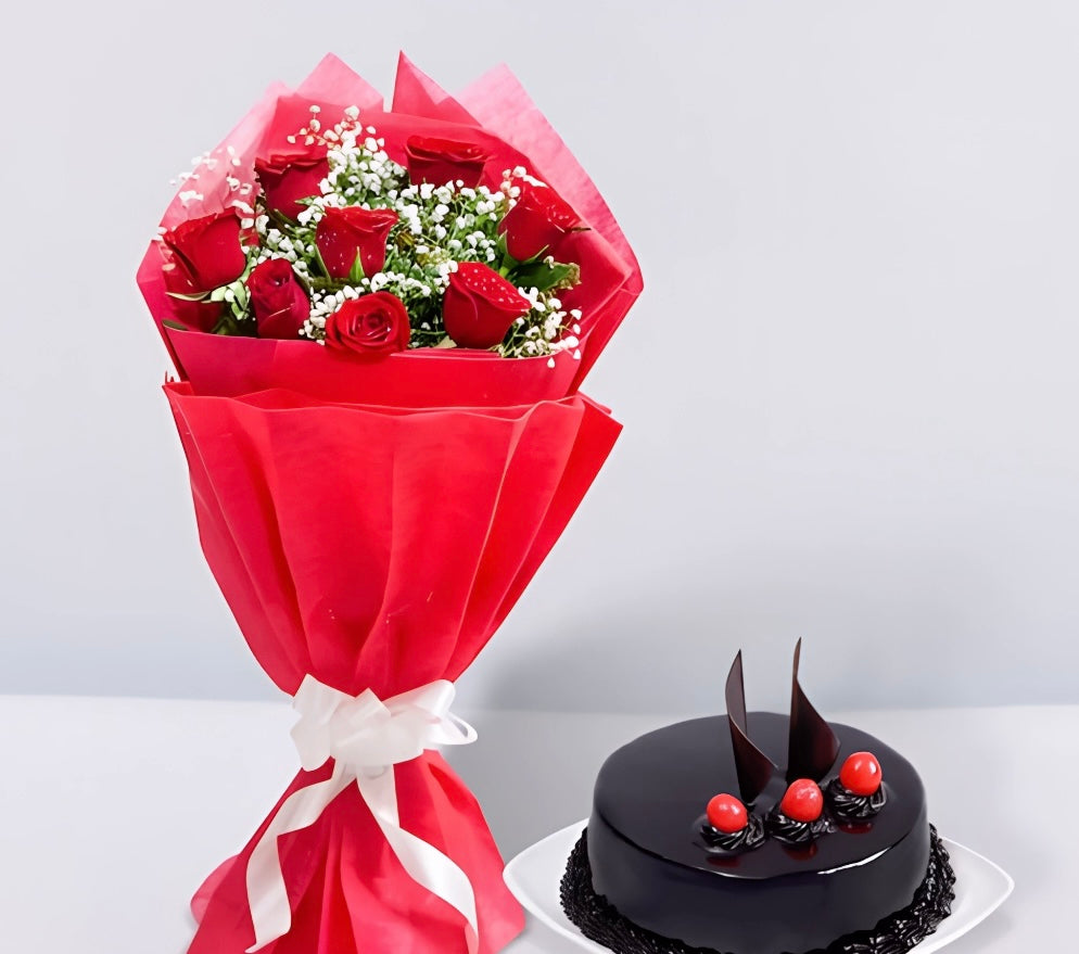 Red Roses And Chocolate Cake